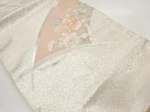 銀駒刺繍牡丹に曲線模様名古屋帯